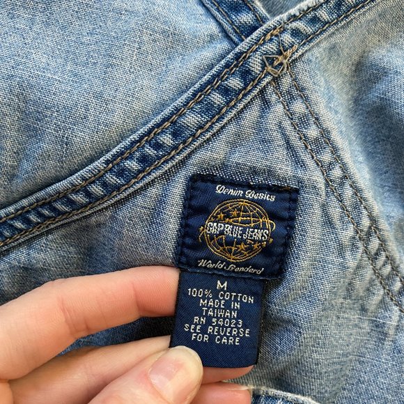 Vintage 1990s Gap Blue Jeans Denim Overall Shorts - Picture 5 of 5
